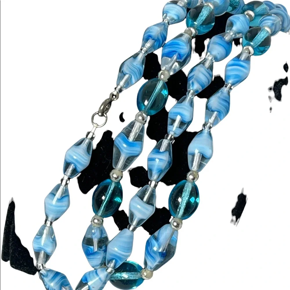 Vintage Italian Murano glass bead necklace blue sky blue - Picture 6 of 6